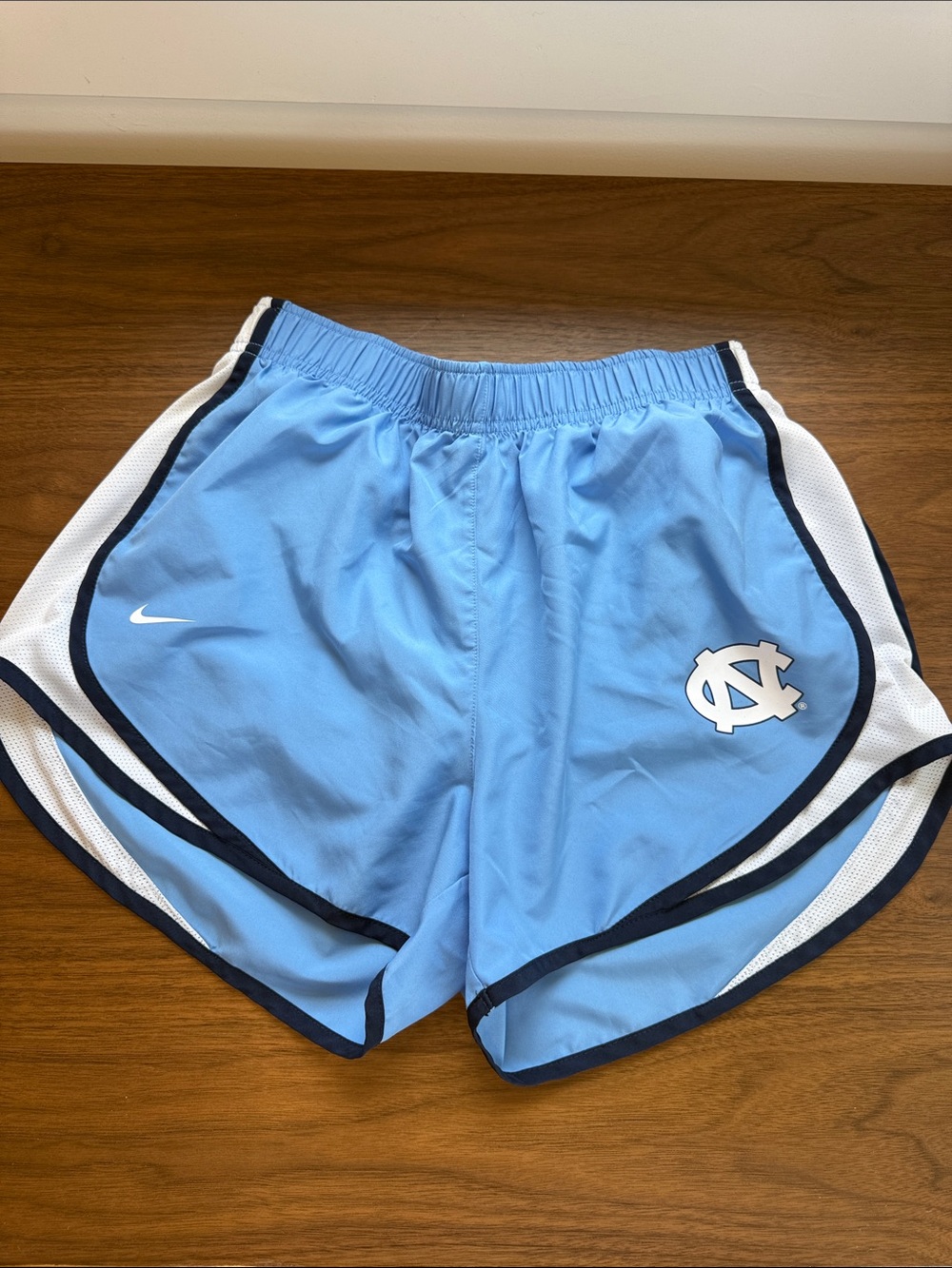 Nike Women's Light Blue Athletic Shorts with White & Navy Trim